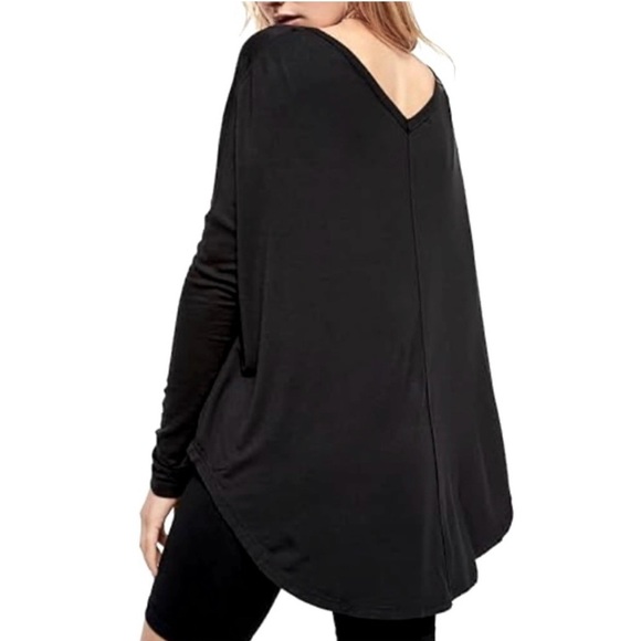 Free People Moonshine V-Beck Black Off-Shoulder Long Sleeve Tunic Medium - Picture 2 of 10
